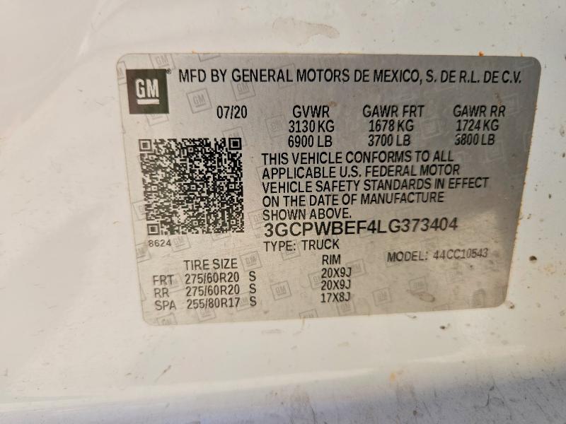 2020 Chevrolet Silverado მანქანა იყიდება აუქციონზე, vin: 3GCPWBEF4LG373404, აუქციონის ნომერი: 60084436