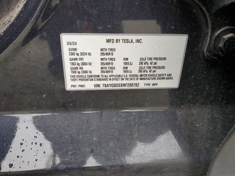 Aukcja sprzedaży 2024 Tesla Model Y, vin: 7SAYGDEE8RF200782, numer aukcji: 59907106