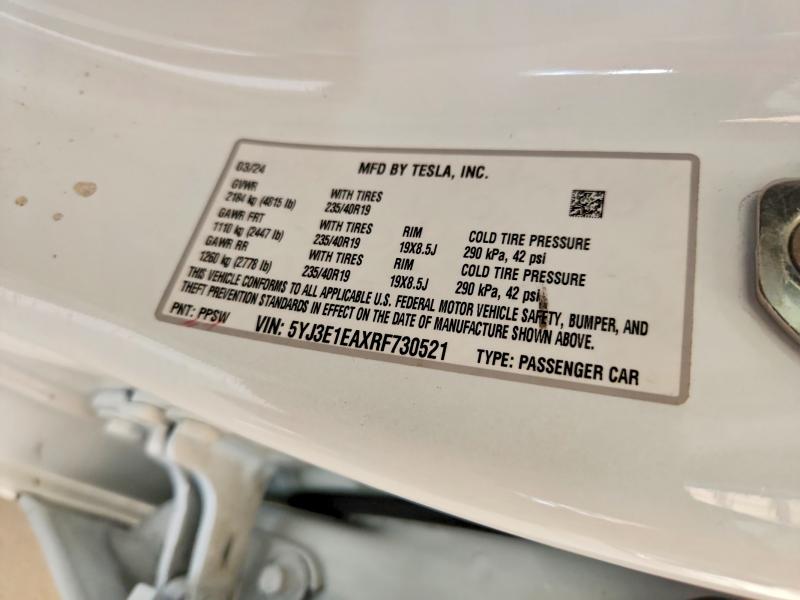 2024 Tesla Model 3 მანქანა იყიდება აუქციონზე, vin: 5YJ3E1EAXRF730521, აუქციონის ნომერი: 60079866