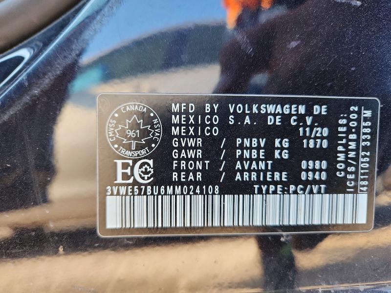 Aukcja sprzedaży 2021 Volkswagen Jetta, vin: 3VWE57BU6MM024108, numer aukcji: 60685546