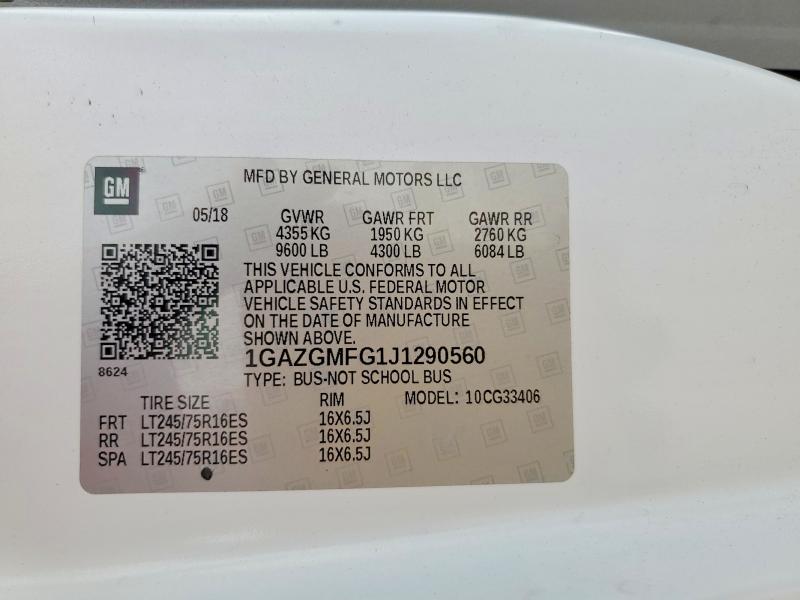 63256686 :رقم المزاد ، 1GAZGMFG1J1290560 vin ، 2018 Chevrolet Express G3500 مزاد بيع