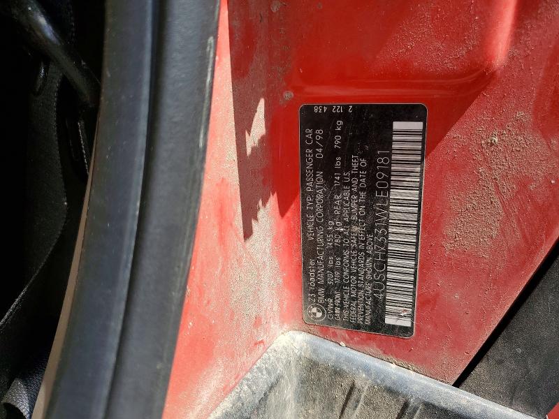 59800016 :رقم المزاد ، 4USCH7331WLE09181 vin ، 1998 Bmw Z3 مزاد بيع