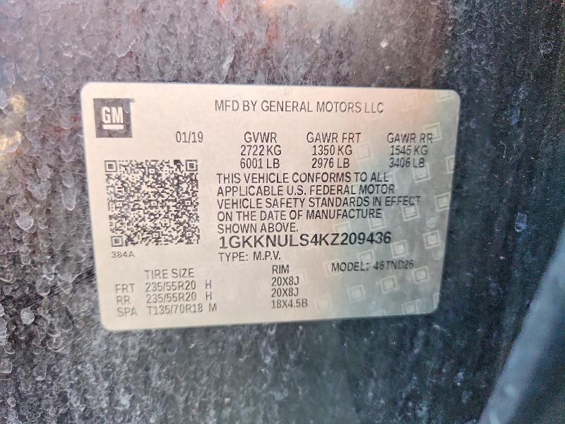 61089726 :رقم المزاد ، 1GKKNULS4KZ209436 vin ، 2019 Gmc Acadia مزاد بيع