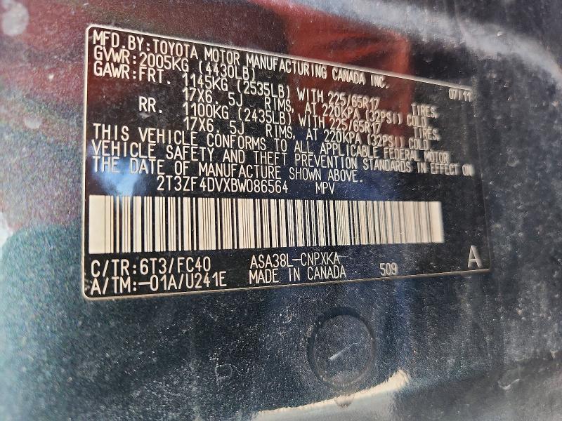 Auction sale of the 2011 Toyota Rav4, vin: 2T3ZF4DVXBW086564, lot number: 60747286