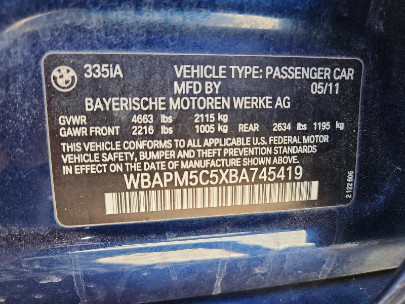 Продажа на аукционе авто 2011 Bmw 335, vin: WBAPM5C5XBA745419, номер лота: 62352586