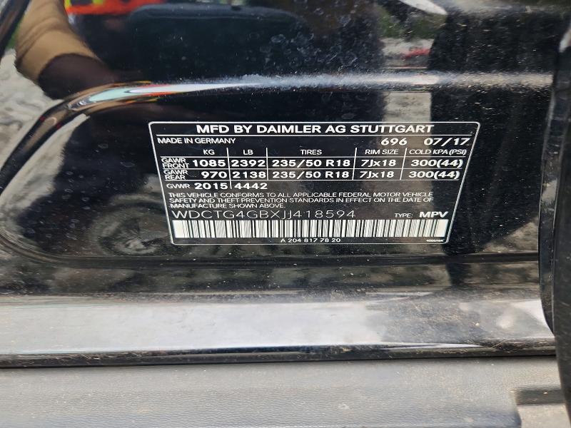 Aukcja sprzedaży 2018 Mercedes-benz Gla, vin: WDCTG4GBXJJ418594, numer aukcji: 60441006