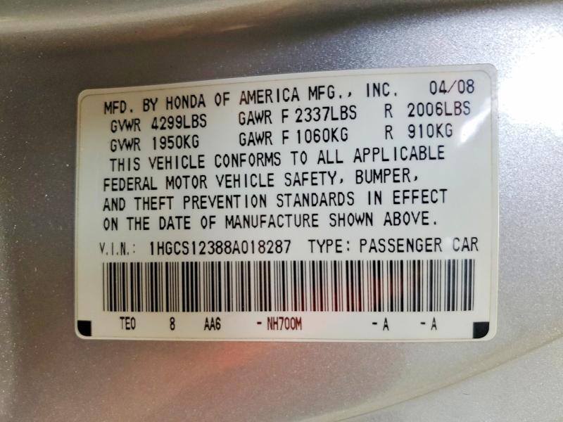 Продаж на аукціоні авто 2008 Honda Accord, vin: 1HGCS12388A018287, номер лоту: 60277056