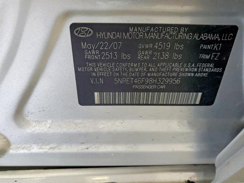 Aukcja sprzedaży 2008 Hyundai Sonata, vin: 5NPET46F98H329956, numer aukcji: 63150466