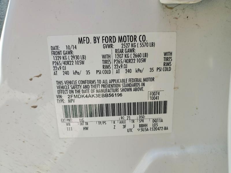 2014 Ford Edge მანქანა იყიდება აუქციონზე, vin: 2FMDK4AK3EBB56196, აუქციონის ნომერი: 61812466
