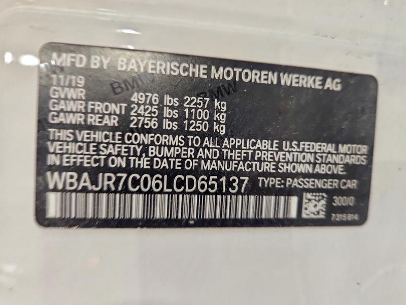 2020 Bmw 530 მანქანა იყიდება აუქციონზე, vin: WBAJR7C06LCD65137, აუქციონის ნომერი: 60268826