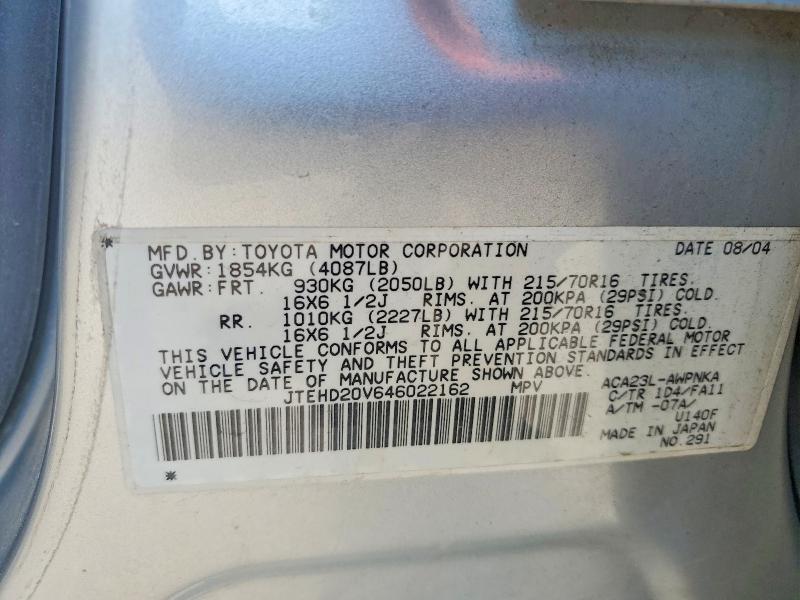 Aukcja sprzedaży 2004 Toyota Rav4, vin: JTEHD20V646022162, numer aukcji: 59741366