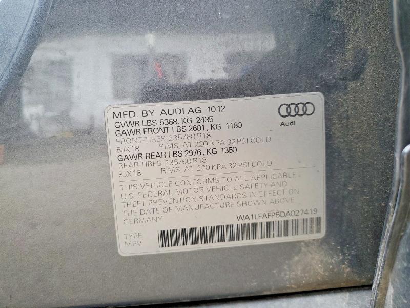 Продаж на аукціоні авто 2013 Audi Q5, vin: WA1LFAFP5DA027419, номер лоту: 59402876