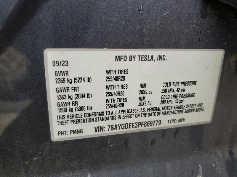 Продажа на аукционе авто 2023 Tesla Model Y, vin: 7SAYGDEE3PF869779, номер лота: 60026446