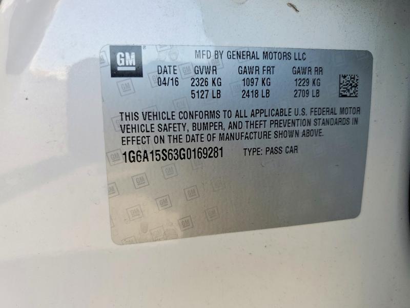 62515516 :رقم المزاد ، 1G6A15S63G0169281 vin ، 2016 Cadillac Cts-v مزاد بيع