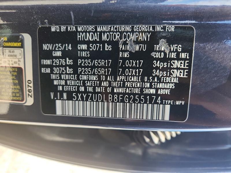 2015 Hyundai Santa Fe Sport მანქანა იყიდება აუქციონზე, vin: 5XYZUDLB8FG255174, აუქციონის ნომერი: 62135816