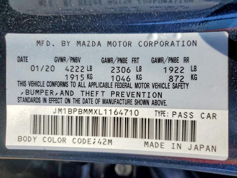 2020 Mazda 3 მანქანა იყიდება აუქციონზე, vin: JM1BPBMMXL1164710, აუქციონის ნომერი: 59231886