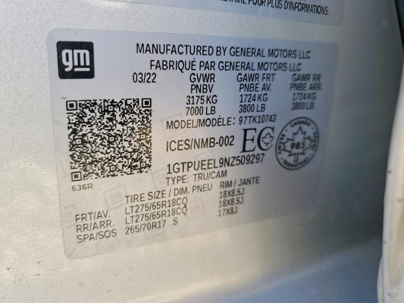 Aukcja sprzedaży 2022 Gmc Sierra, vin: 1GTPUEEL9NZ509297, numer aukcji: 60062466
