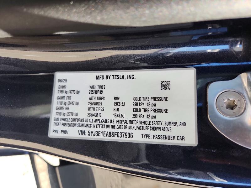Продажа на аукционе авто 2025 Tesla Model 3, vin: 5YJ3E1EA8SF037906, номер лота: 63147476