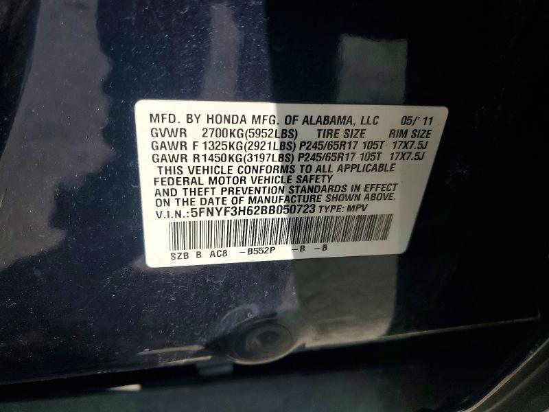Продажа на аукционе авто 2011 Honda Pilot, vin: 5FNYF3H62BB050723, номер лота: 59744656