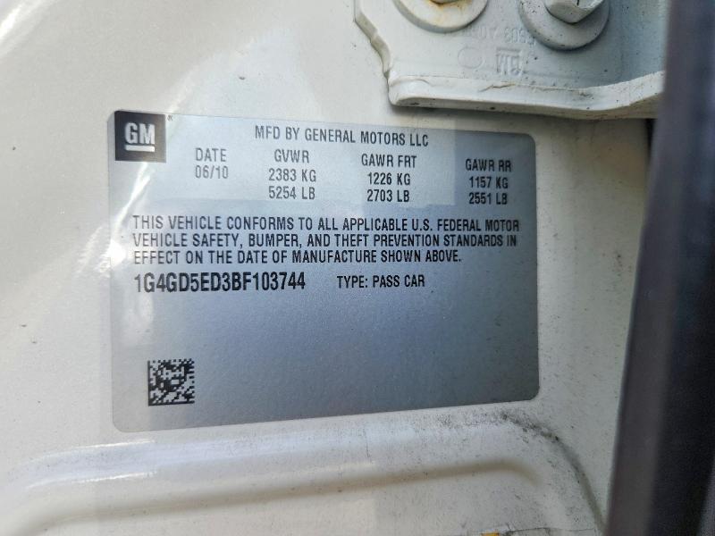 2011 Buick Lacrosse მანქანა იყიდება აუქციონზე, vin: 1G4GD5ED3BF103744, აუქციონის ნომერი: 59602256