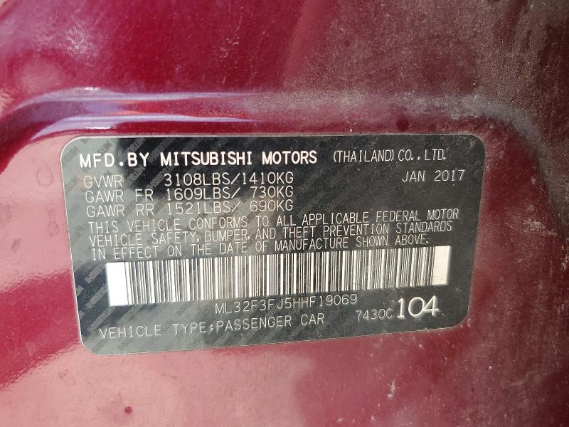 61896516 :رقم المزاد ، ML32F3FJ5HHF19069 vin ، 2017 Mitsubishi Mirage مزاد بيع