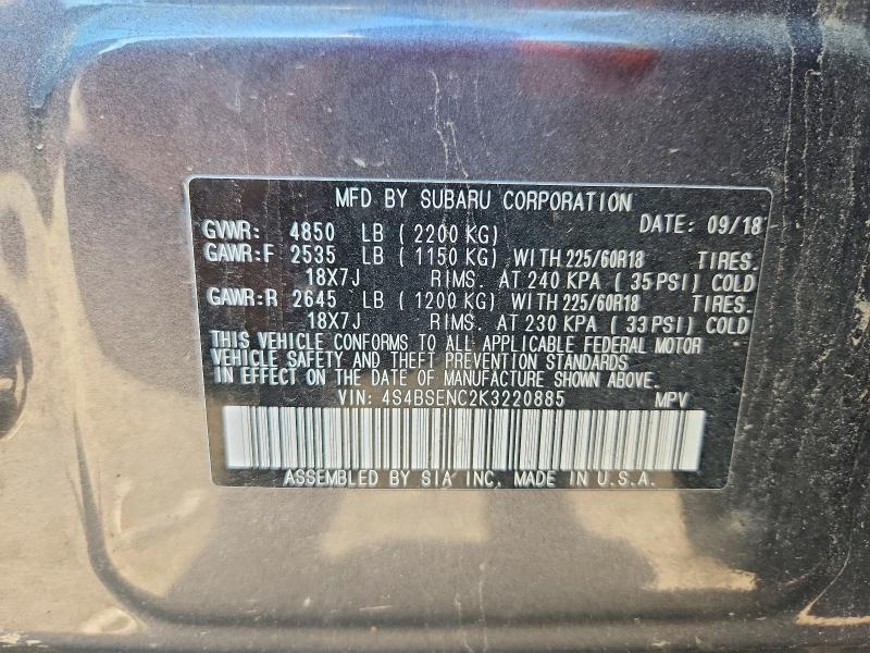 63397416 :رقم المزاد ، 4S4BSENC2K3220885 vin ، 2019 Subaru Outback مزاد بيع