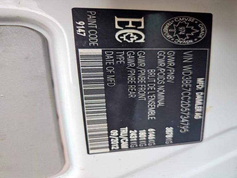 60992146 :رقم المزاد ، WD3BE7CC2D5734795 vin ، 2013 Mercedes-benz Sprinter مزاد بيع