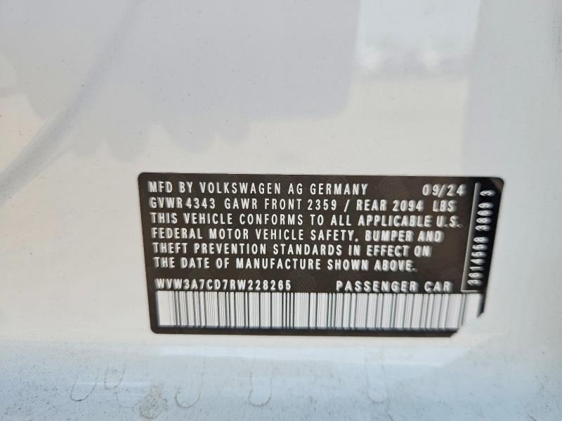 59143736 :رقم المزاد ، WVW3A7CD7RW228265 vin ، 2024 Volkswagen Gti مزاد بيع