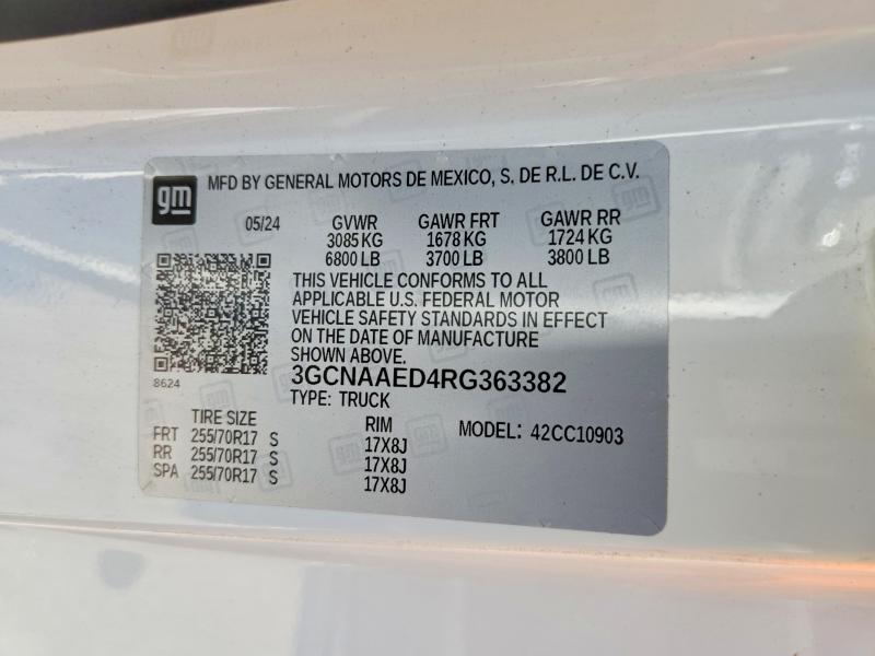 Auction sale of the 2024 Chevrolet Silverado, vin: 3GCNAAED4RG363382, lot number: 60294846