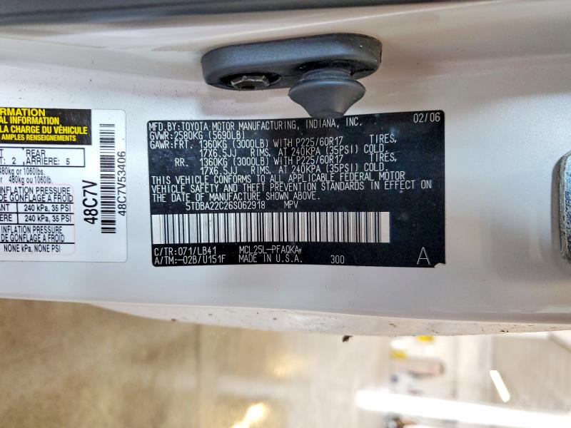 60204126 :رقم المزاد ، 5TDBA22C26S062918 vin ، 2006 Toyota Sienna مزاد بيع