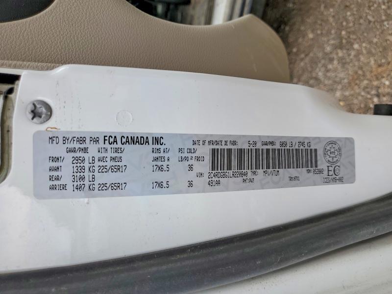 2020 Dodge Grand Caravan მანქანა იყიდება აუქციონზე, vin: 2C4RDGBG1LR220840, აუქციონის ნომერი: 60386726