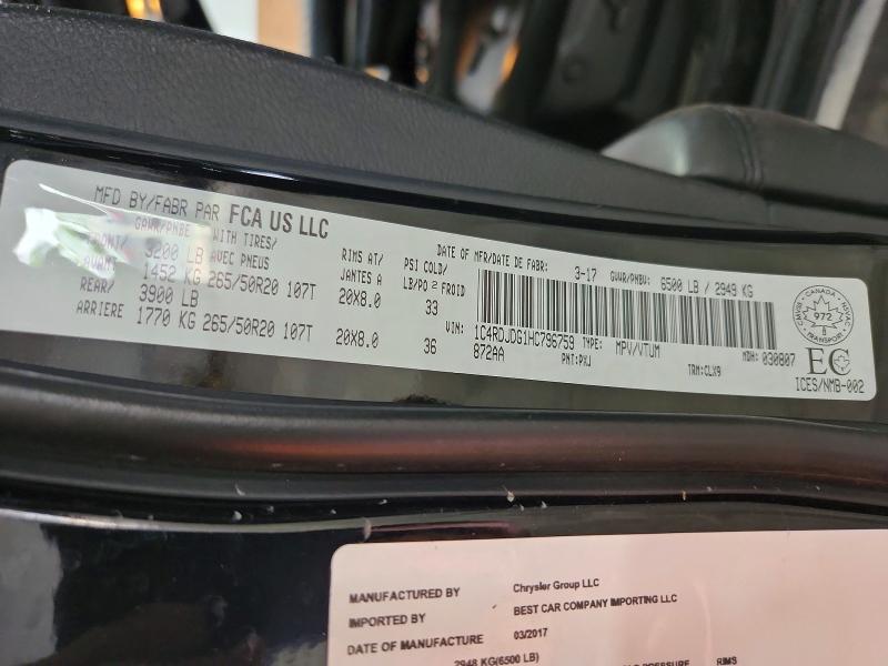 85454445 :رقم المزاد ، 1C4RDJDG1HC796759 vin ، 2017 Dodge Durango مزاد بيع