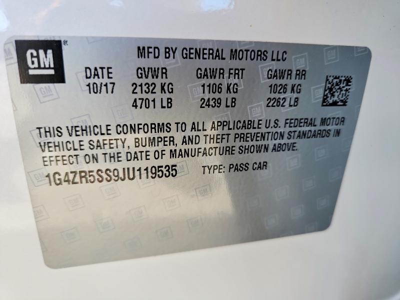 2018 Buick Lacrosse მანქანა იყიდება აუქციონზე, vin: 1G4ZR5SS9JU119535, აუქციონის ნომერი: 59920776