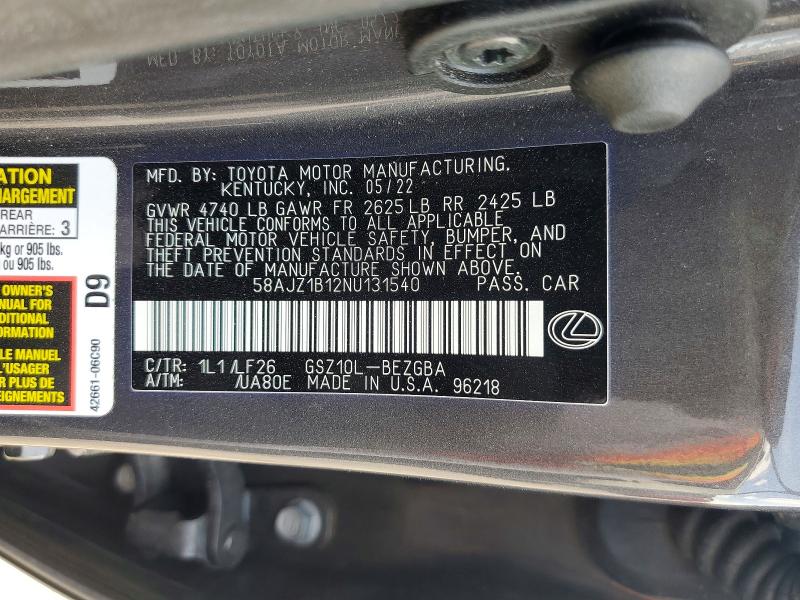 62342506 :رقم المزاد ، 58AJZ1B12NU131540 vin ، 2022 Lexus Es مزاد بيع