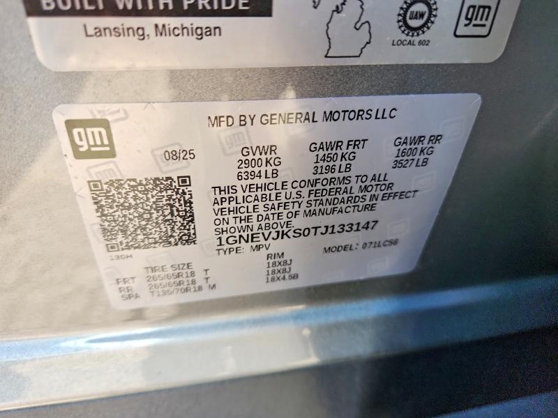 Продаж на аукціоні авто 2026 Chevrolet Traverse, vin: 1GNEVJKS0TJ133147, номер лоту: 58611726