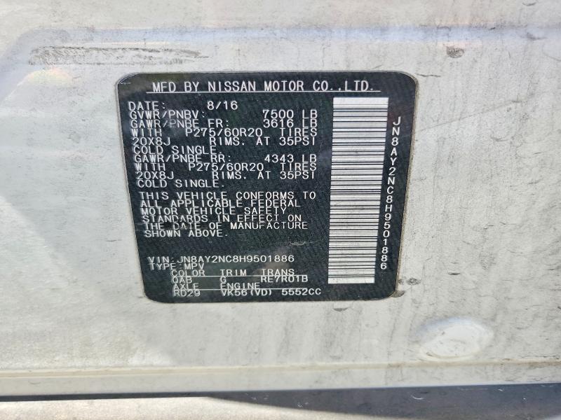 Auction sale of the 2017 Nissan Armada, vin: JN8AY2NC8H9501886, lot number: 59743386