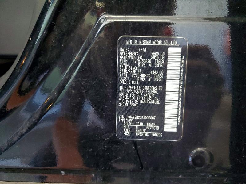 Aukcja sprzedaży 2019 Nissan Armada, vin: JN8AY2NC6KX509567, numer aukcji: 62388336