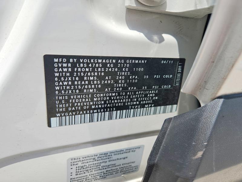Продажа на аукционе авто 2011 Volkswagen Tiguan, vin: WVGAV7AXXBW561313, номер лота: 59686006