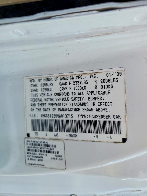 Продажа на аукционе авто 2009 Honda Accord, vin: 1HGCS12399A013715, номер лота: 59690516