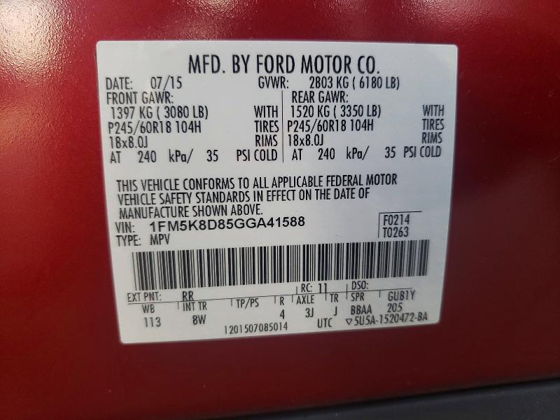 Aukcja sprzedaży 2016 Ford Explorer, vin: 1FM5K8D85GGA41588, numer aukcji: 61906776