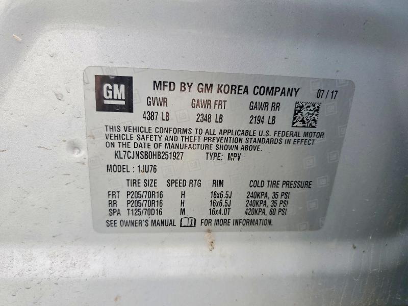 63544356 :رقم المزاد ، KL7CJNSB0HB251927 vin ، 2017 Chevrolet Trax مزاد بيع