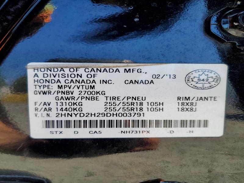 59360156 :رقم المزاد ، 2HNYD2H29DH003791 vin ، 2013 Acura Mdx مزاد بيع