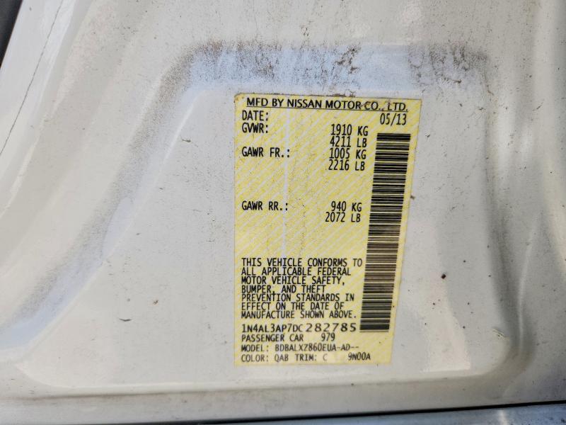 2013 Nissan Altima მანქანა იყიდება აუქციონზე, vin: 1N4AL3AP7DC282785, აუქციონის ნომერი: 60455676