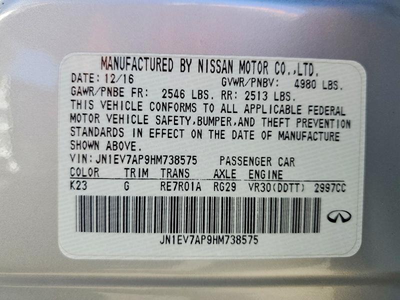 60391896 :رقم المزاد ، JN1EV7AP9HM738575 vin ، 2017 Infiniti Q50 مزاد بيع