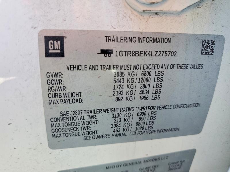 62822276 :رقم المزاد ، 1GTR8BEK4LZ275702 vin ، 2020 Gmc Sierra مزاد بيع