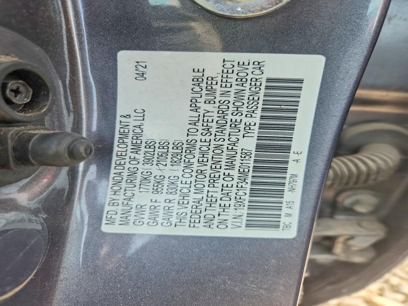 59361816 :رقم المزاد ، 19XFC1F34ME011587 vin ، 2021 Honda Civic مزاد بيع