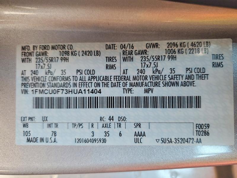 Aukcja sprzedaży 2017 Ford Escape, vin: 1FMCU0F73HUA11404, numer aukcji: 63291026