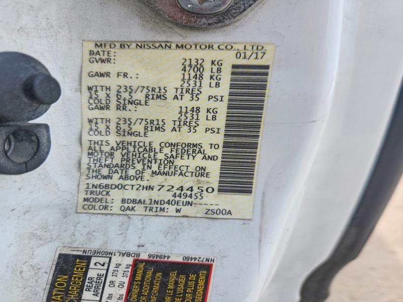 63404166 :رقم المزاد ، 1N6BD0CT2HN724450 vin ، 2017 Nissan Frontier مزاد بيع