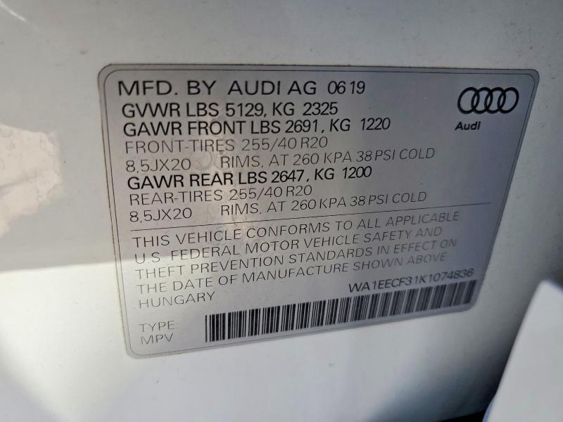 Aukcja sprzedaży 2019 Audi Q3, vin: WA1EECF31K1074836, numer aukcji: 60432866