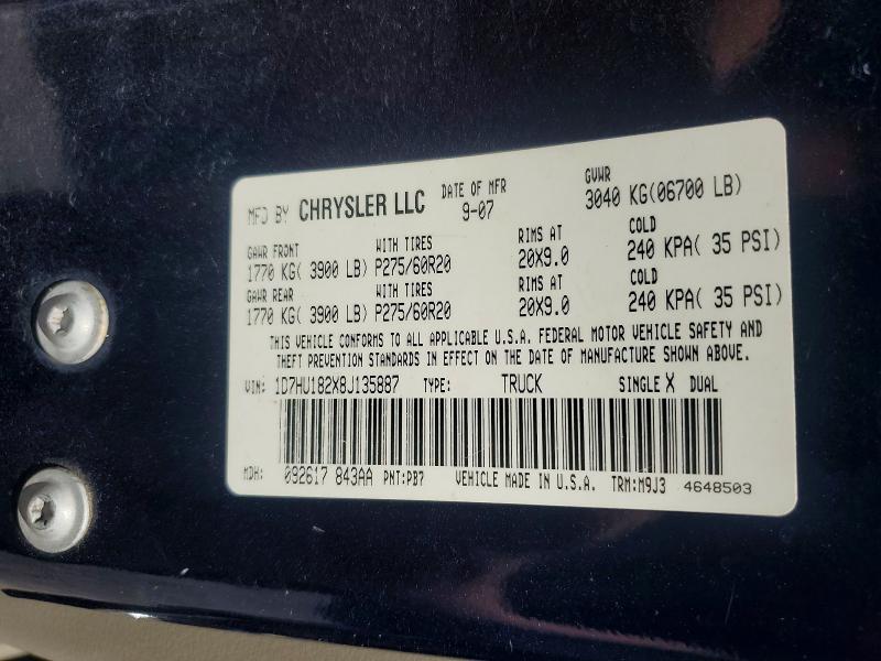Aukcja sprzedaży 2008 Dodge Ram 1500, vin: 1D7HU182X8J135887, numer aukcji: 61618216